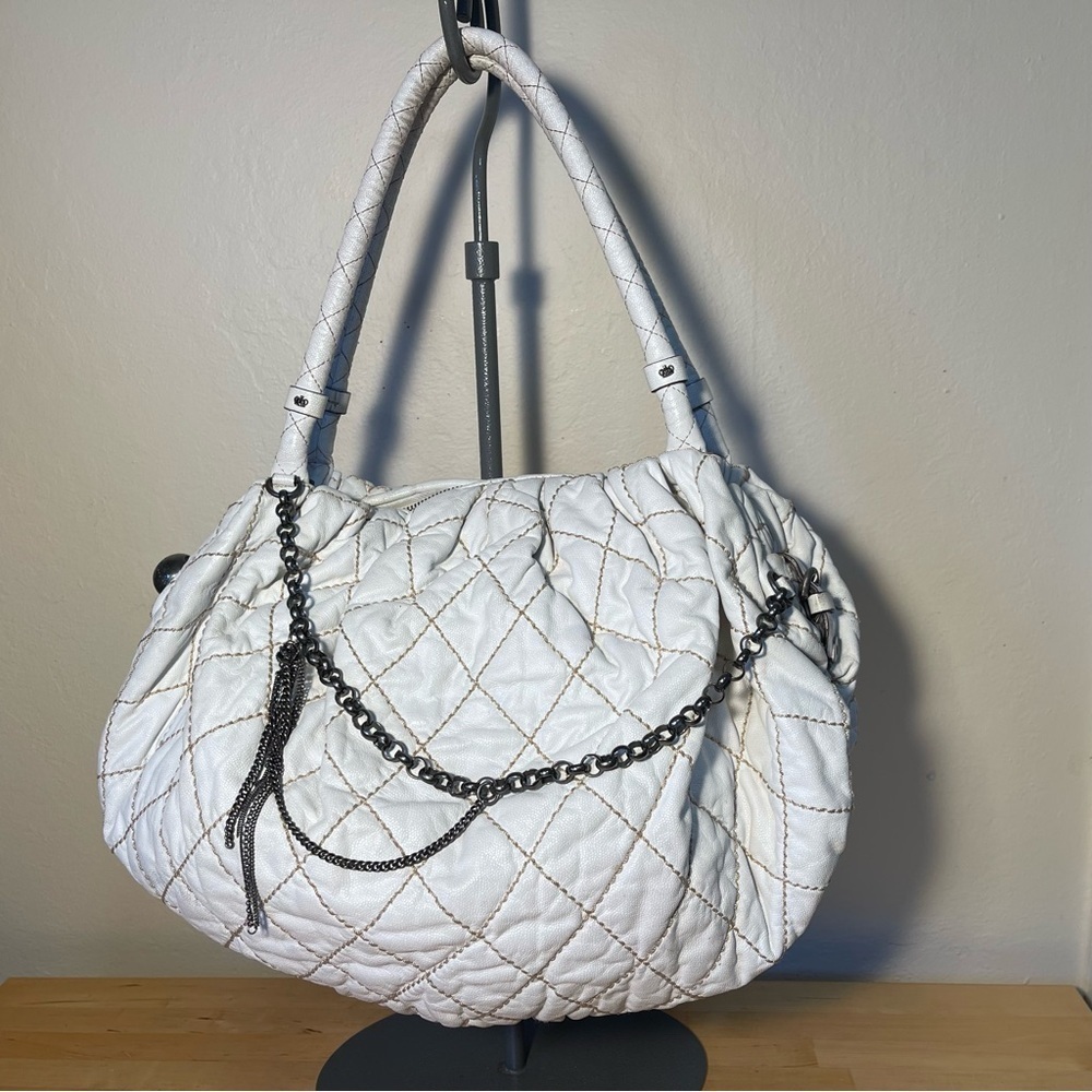 Vintage Juicy Couture 2006 Quilted White Leather Hobo Bag Y2K Shoulder Purse